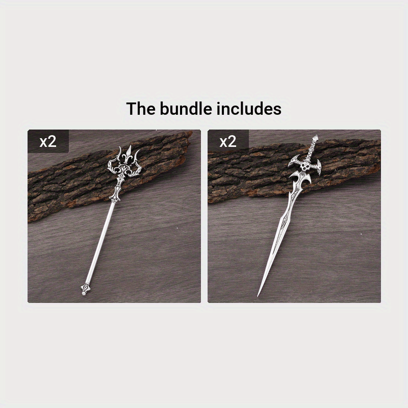 WeCrafty Cute Sword Hair Stick | Sword Hair Pin | Gothic Hair Stick | Witchy Hair Stick | Japan Hair Stick | Celtic Hair Pin - Silvery