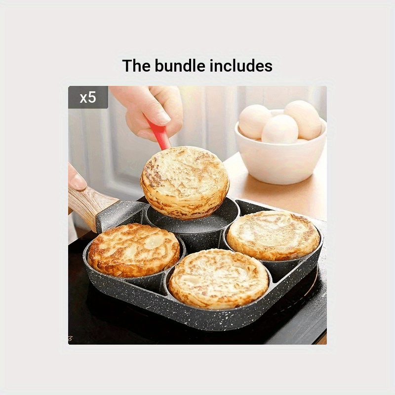 1pc Four-hole Omelette Pan Household Non-stick Omelette Pan Non-stick Ham  Pancake Machine Wooden Handle Omelette Burger Pan for restaurant/food truck/