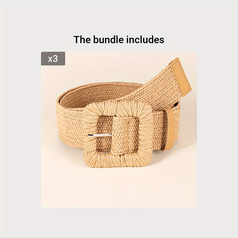 Women Belt Straw Woven Elastic Stretch Wide Waist Belts For Dresses With  Buckle