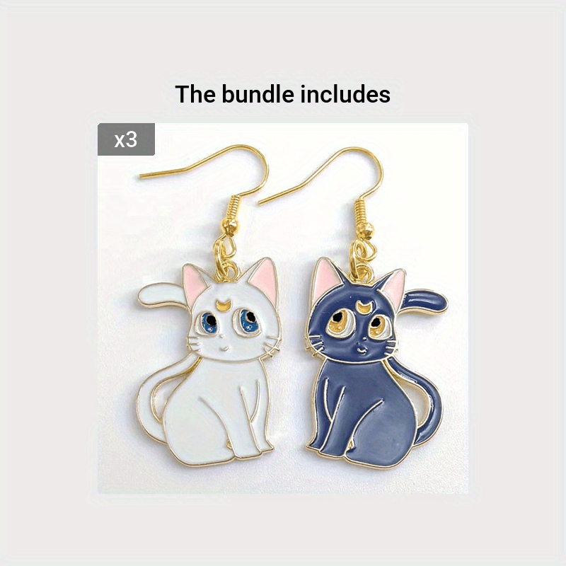 Cute Cartoon Cat Dangle Earrings For Women Girls - Temu