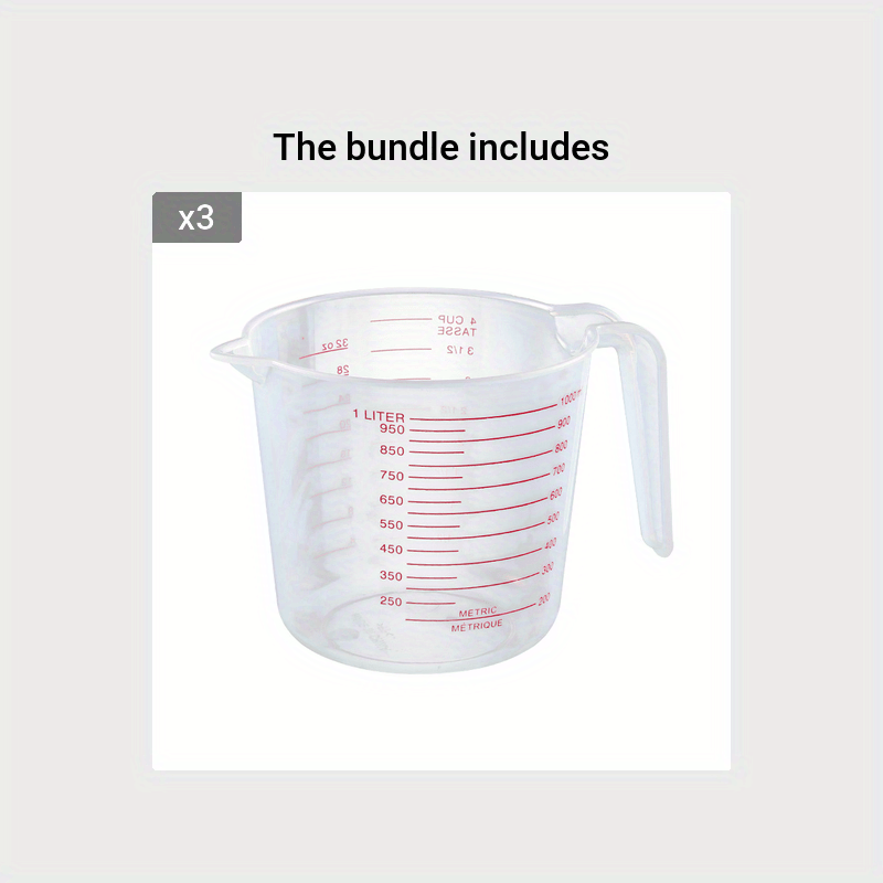  Plastic Measuring Cup choice of 1-Cup, 2-Cup, 4-Cup or Set of 3  pcs with Grip and Spout easy to read (1-Cup): Home & Kitchen