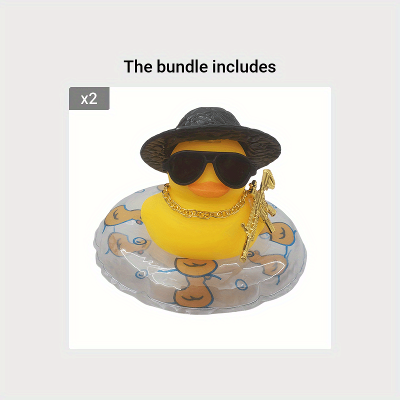 1pc Auto Ente Dekoration Kleine gelbe Gummi mit goldenen Kettenhüten und  Sonnenbrille für Büro Schlafzimmer Schreibtisch-b