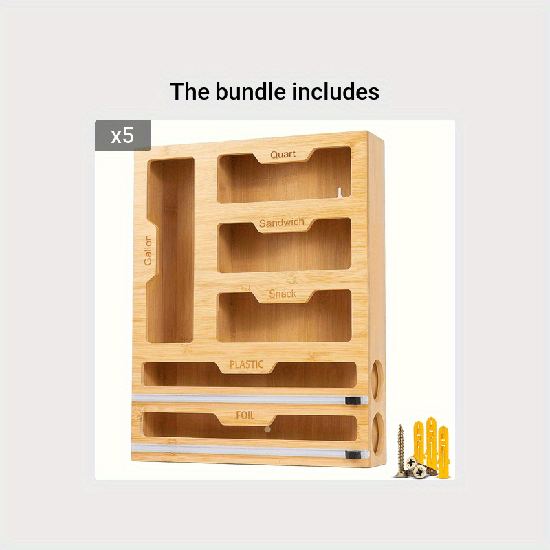 6 in 1 Bamboo Ziploc Bag Storage Organizer and Wrap Dispenser.