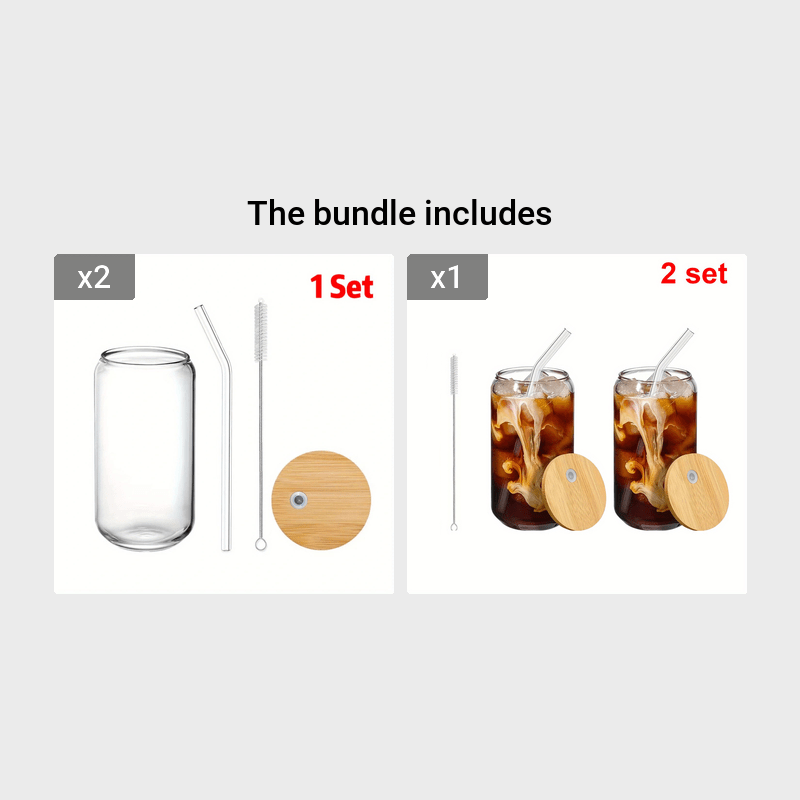 Drinking Glasses with Bamboo Lids and Glass Straw 4pcs Set - 16oz Can  Shaped Glass Cups, Iced Coffee Glasses, Beer Glasses, Cute Reusable Bottle,  Ideal for Whiskey, Tea, Gift - 2 Cleaning