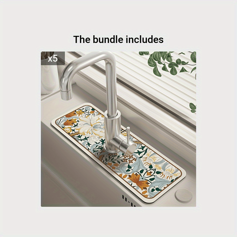 1pc Floral Sink Faucet Absorbent Mat, Drainage Pad, Kitchen, Bathroom Sink  Pad, Countertop Drain Pad, Diatomaceous Washbasin Mud, Cuttable Quick Dryin