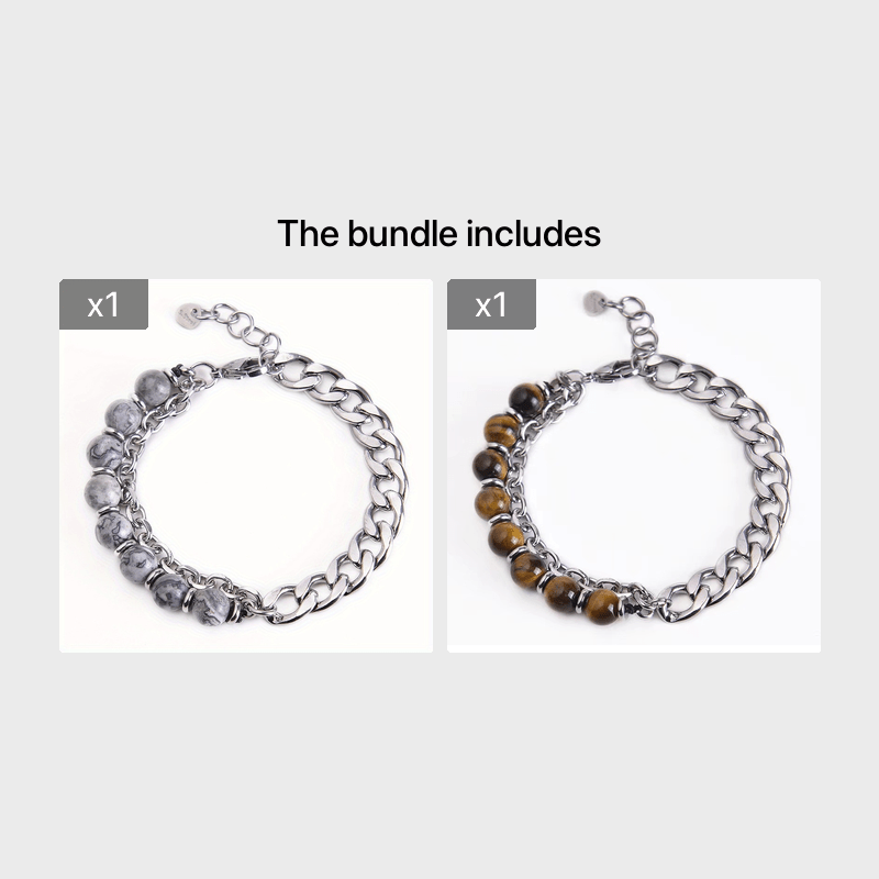 Men's Map Stone & Tiger Eye Stone Bracelet Set