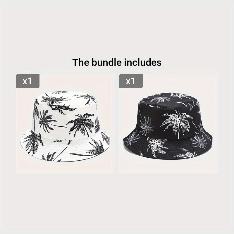 Image of 1pc Unisex Coconut Tree Print Bucket Hat - Bohemian Style, Breathable & Durable For Outdoor Beach, Casual Wear, , Lightweight Headgear, Summer Accessory, Boho Chic, , Boho Fashion
