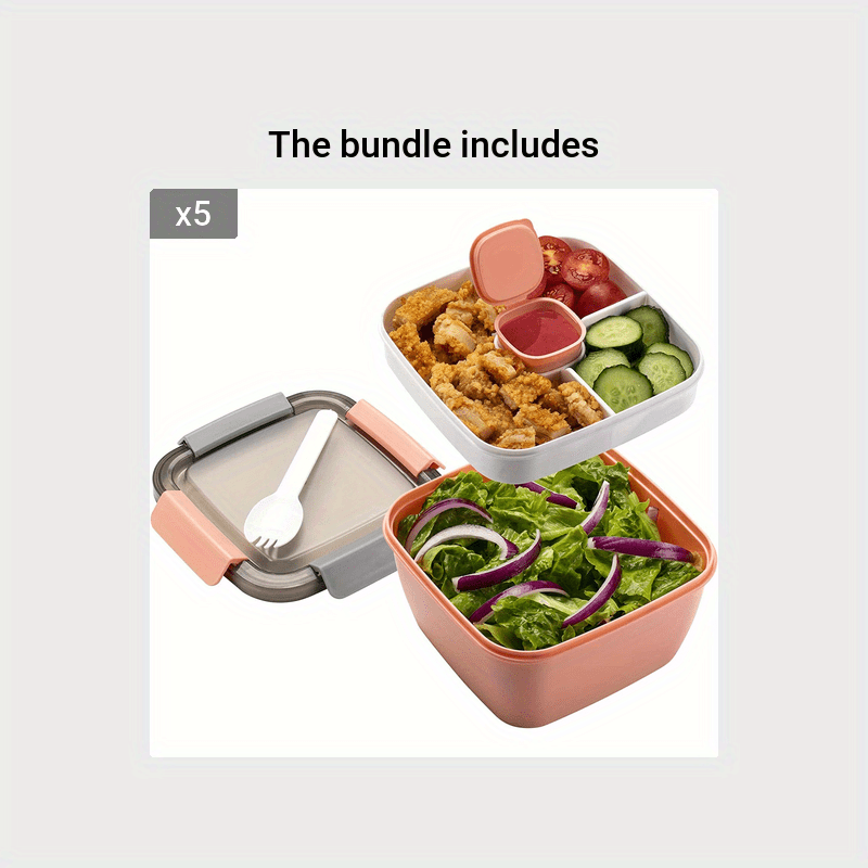 Bento Box for Kids Adult Salad Lunch Box 1500ml Bento Lunch Box Containers  with 3 Compartments Tray Salad Dressings Container Leak-Proof Reusable