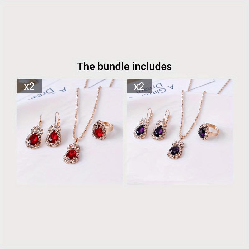 4pcs Water Drop Necklace, Earring & Ring Set for Women