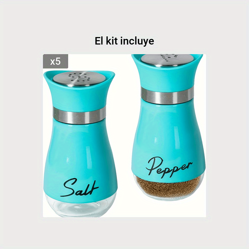 Juego de 2 saleros y pimenteros, recargable con tapa de acero inoxidable,  recipiente para especias, botella para cocina, restaurante, picnic (azul)