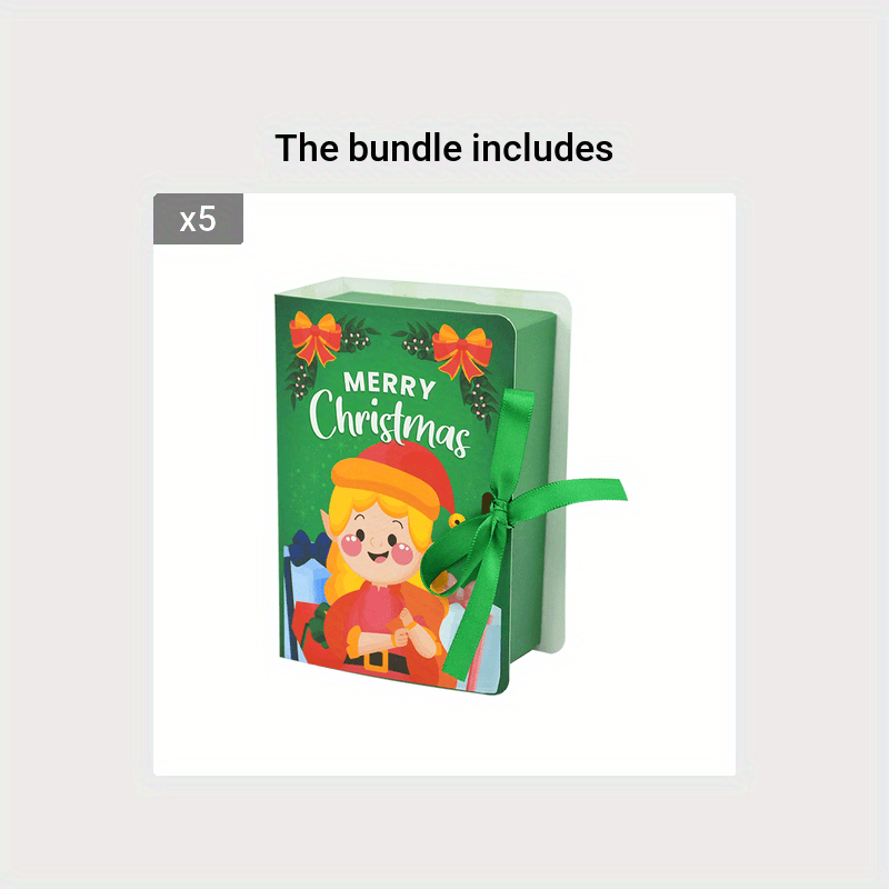 5pcs Christmas Candy Gift Boxes Bag Book Shape Santa Claus Chocolate Box