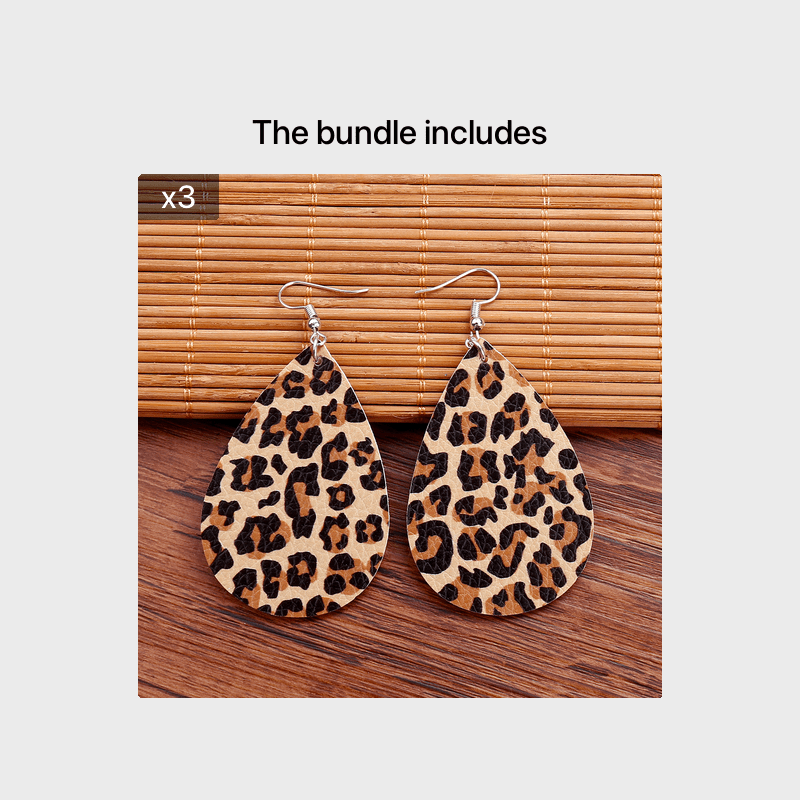 1pair Halloween Leopard Print Mixed Color Water Drop Shape Pu Leather  Dangle Earrings Suitable For Women To Wear