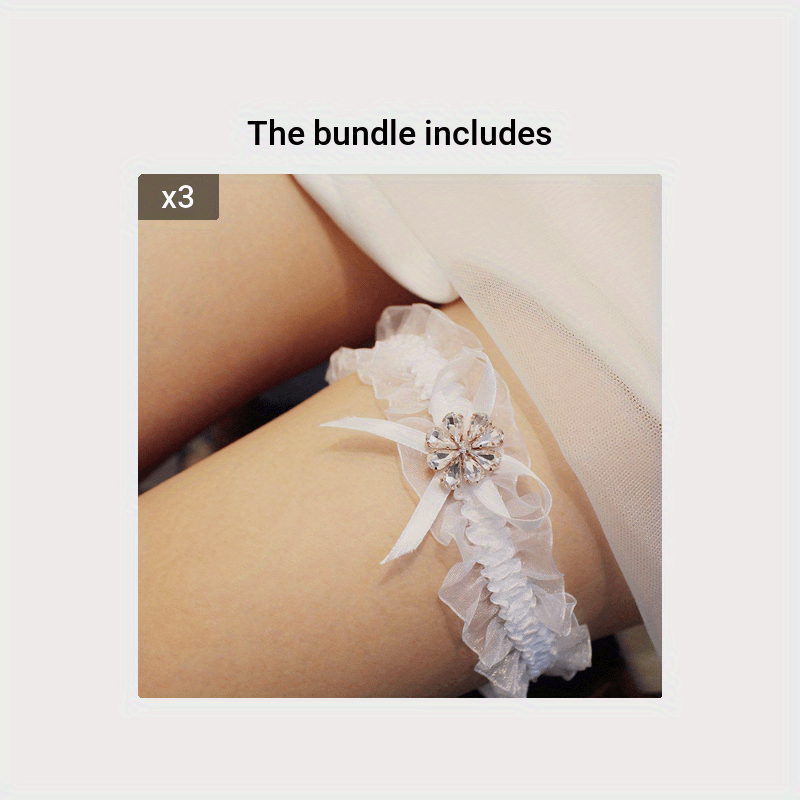 White Lace Garter Belt Inlaid Crystal Flower Elastic Legs - Temu Canada