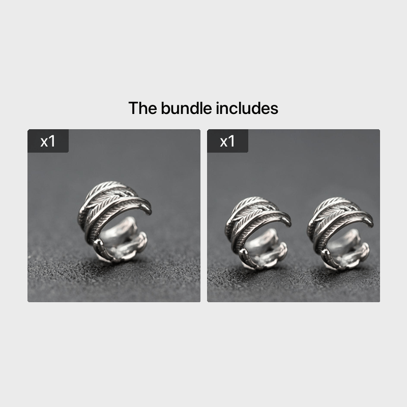 Men's Vintage Silver Ear Cuff with Feather Design