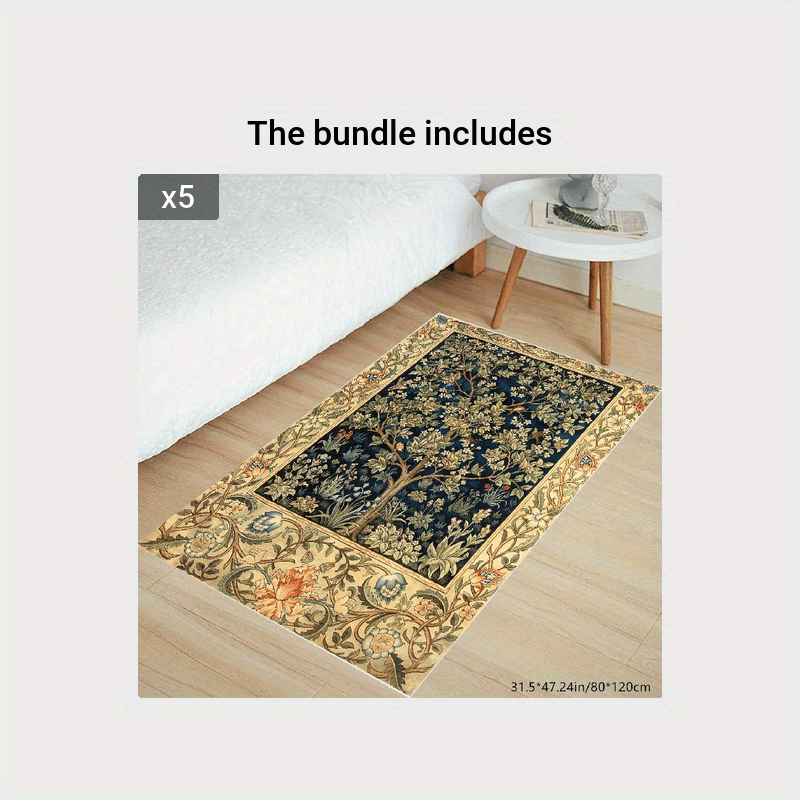 Vintage Botanical Rug Boho Style Flower Carpet Herbs Floral