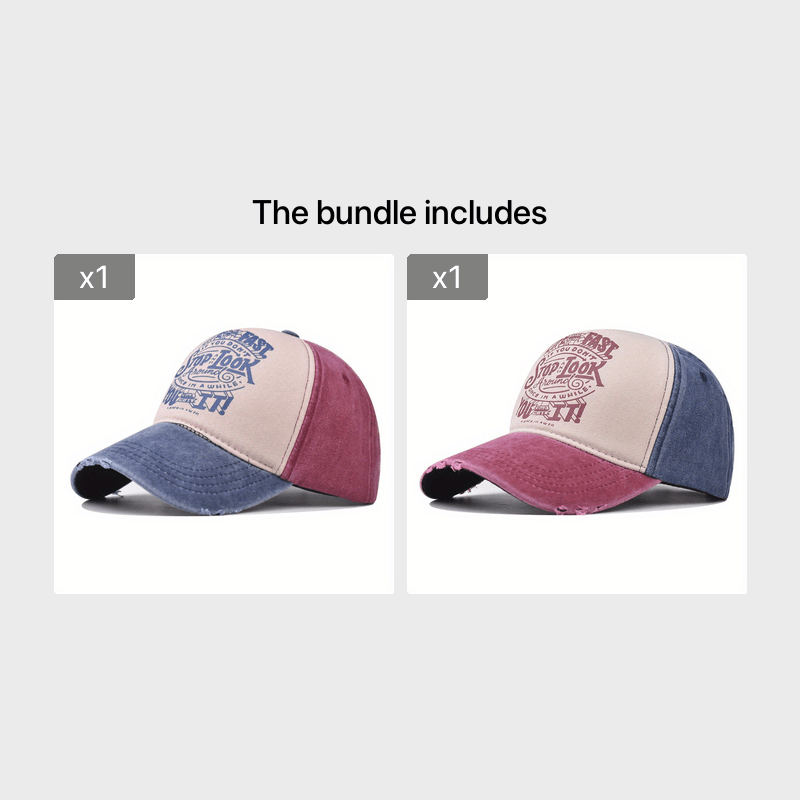 Washed Cotton Print Baseball Cap Casual Distressed Letter Peaked Cap