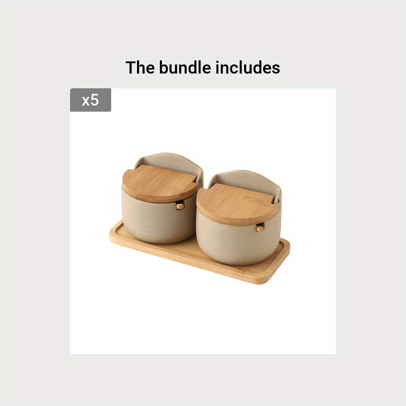 Bamboo Double Grid Round Seasoning Jar With Spoon Bamboo High Temperature  Carbonization Seasoning Box Salt Jar Kitchen Utensils Seasoning Bottle -  Temu