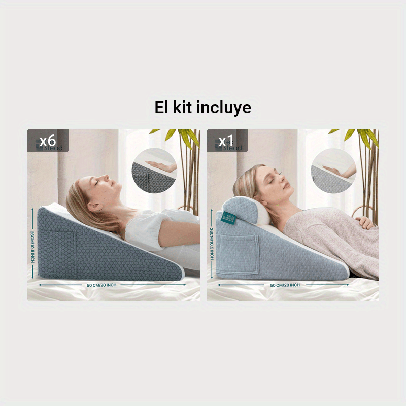 Almohada Cuña Ergonómica - Soporte Para Espalda Y Cuello, 50x50x26 Cm, Funda Lavable