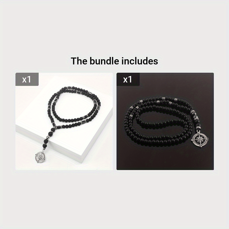 Stainless Steel Mens Bead Necklace Natural Stone Necklaces Black