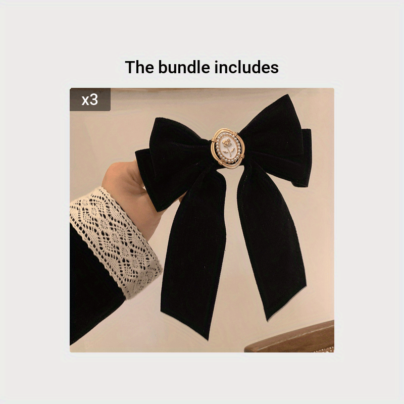 1pc Vintage Elegant Black Velvet Long Ribbon Hair Clip For Women