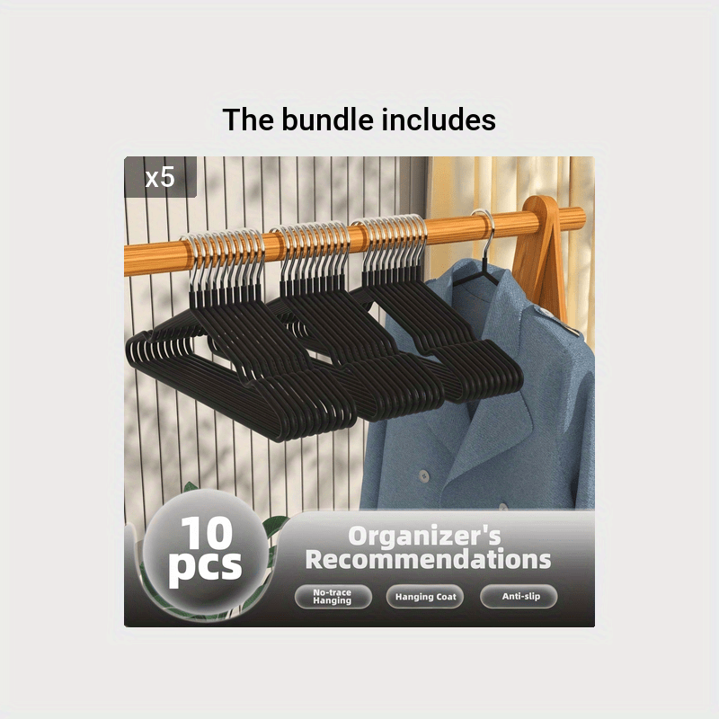 10 Pk Non Slip Hangers with Clips - Black