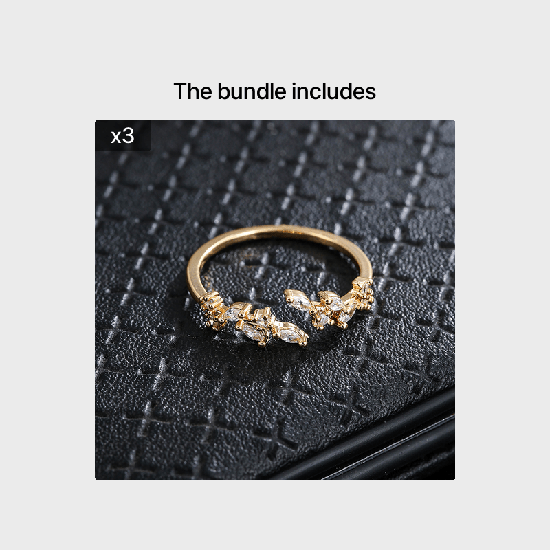 Leaf Ring Copper Material Synthetic Zirconia for Daily and Party Occasions