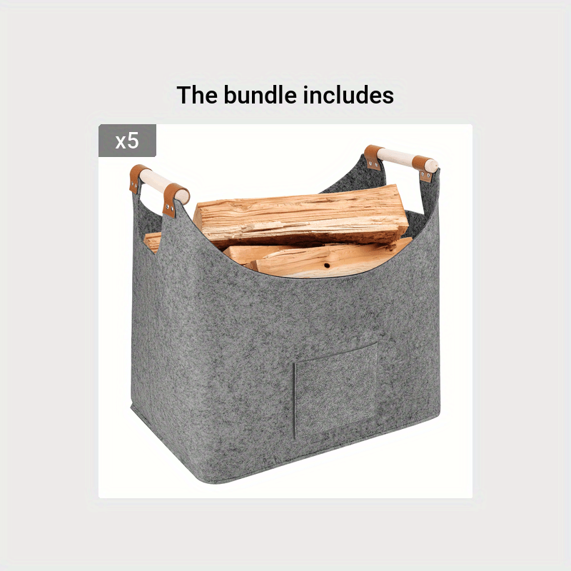 Heavyoff Felt Firewood Basket with Handles, Fireplace Wood Bag Log Holder,  Large Laundry Hamper, for Fireside Wood, Newspaper, Magazine, Toy, Dark
