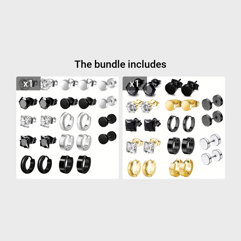 24pcs Set Men's Punk Creative Stainless Steel Earrings