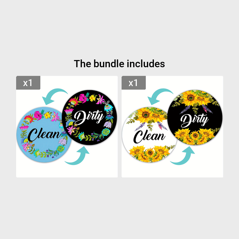 Clean Dirty Dishwasher Magnet, Cute Floral Double Sided Reversible Sign,  Multi-Purpose Magnets for Dish Washer Indicator, Dishwasher Accessories