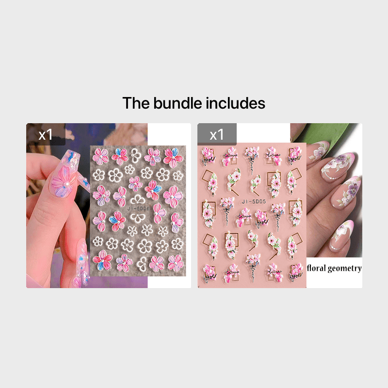 5D Flower Nail Stickers Embossed Stereoscopic Nail Decals Self-adhesive Decals
