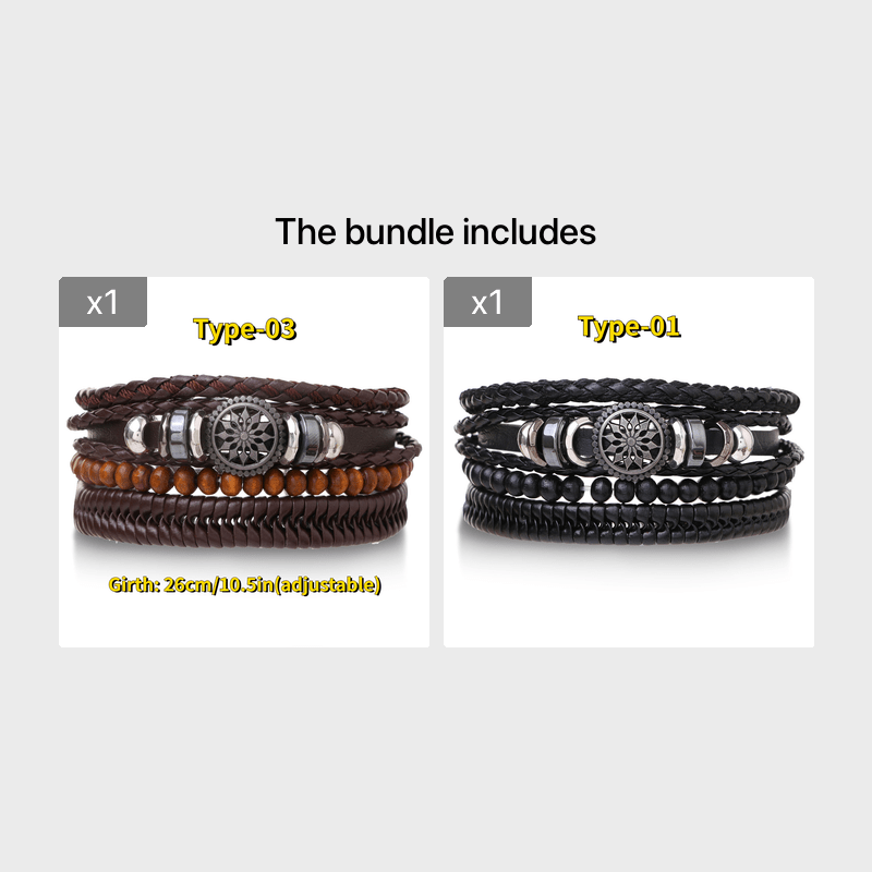 20pcs Braided Leather Bracelets for Men Women Woven Cuff Wrap Bracelet Wood  Beads Ethnic Tribal Bracelets Adjustable