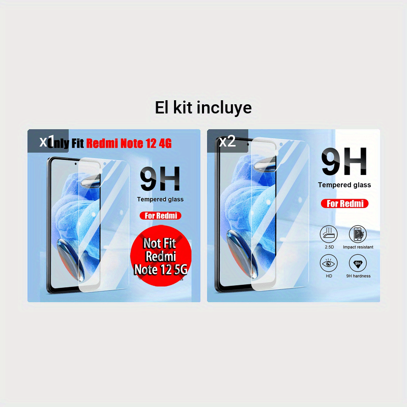 2pcs Protector Pantalla Xiaomi/redmi Note 12 4g Hd Vidrio - Temu