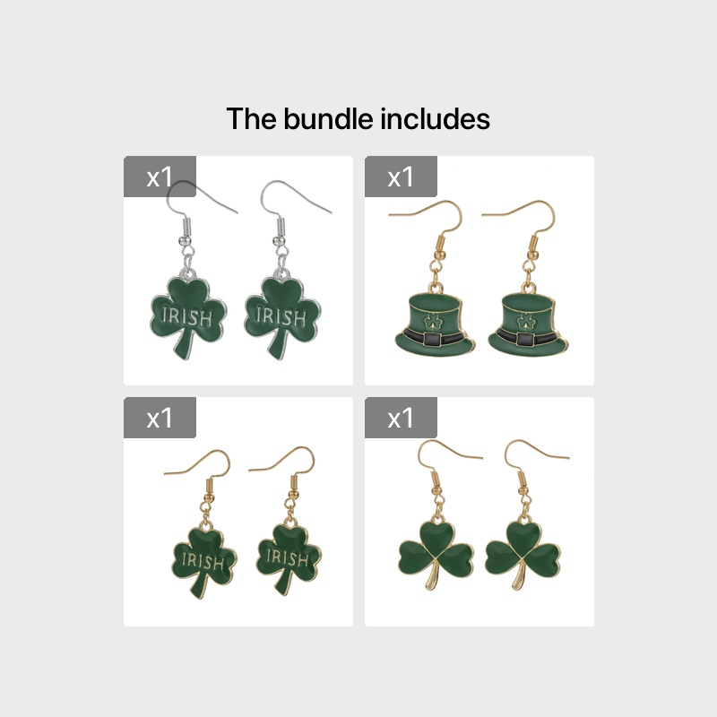 St Patrick's Day Earring Bundle, Shamrock Teardrop Earrings By