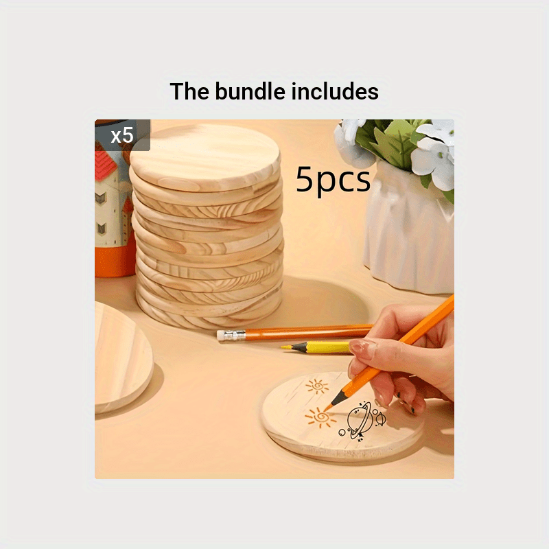 5pcs 4 Inch Square Round Blank Wooden Coasters For Crafts With Non-Slip  Silicon Dots For DIY Stained Painting Wood Engraving Home Decoration For  Cafes