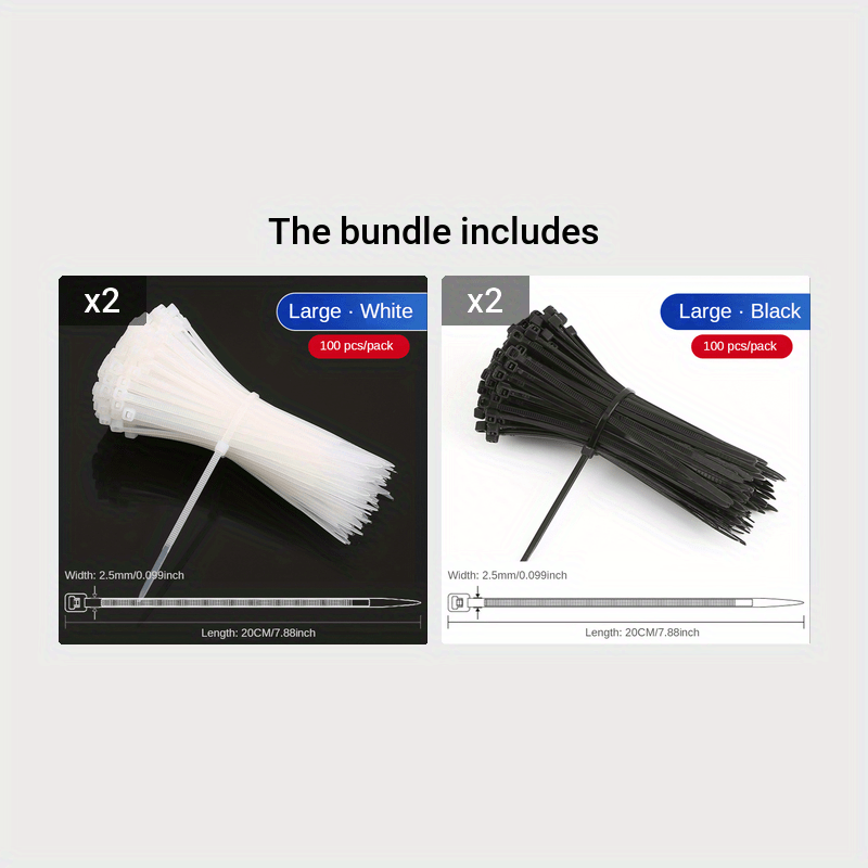 Self-Locking Nylon Cable Ties – Black & White Zip Ties – Various Sizes Available