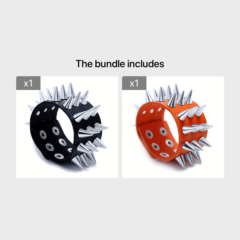 Three Rows Spike Bracelet for Men, Punk Style