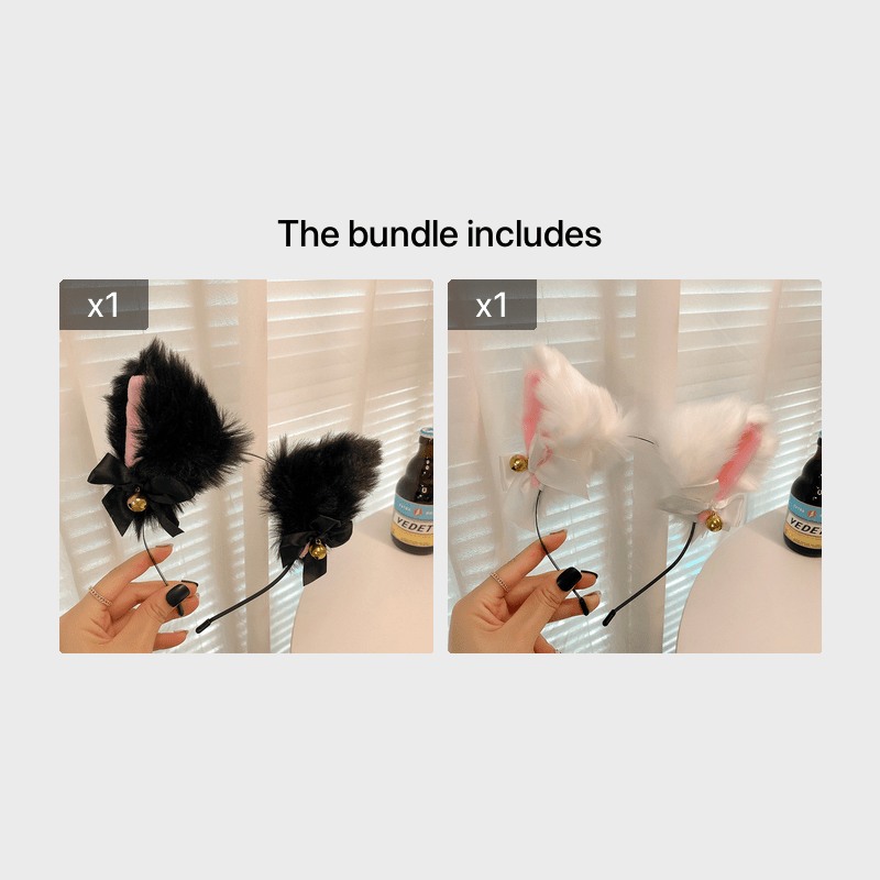 Cosplay Girl Plush Furry Cat Ears Headband Cosplay Accessories Black With  Bell