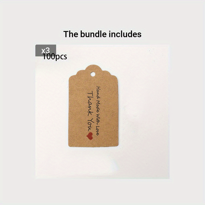 100Pcs Kraft Paper Shop Gift Tags Hand Made with Love Labels for