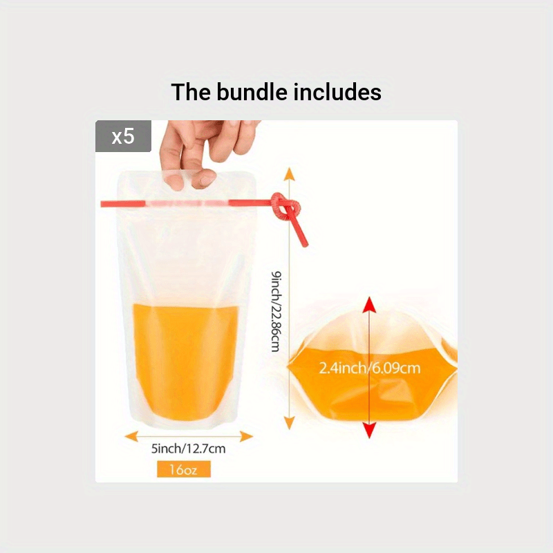 Ouddy 50 Pcs Drink Pouches, Juice Pouches for Adults, Reusable, Reclosable Zipper Smoothie Bags for Cold & Hot Drinks with 50 Straws & Silicone
