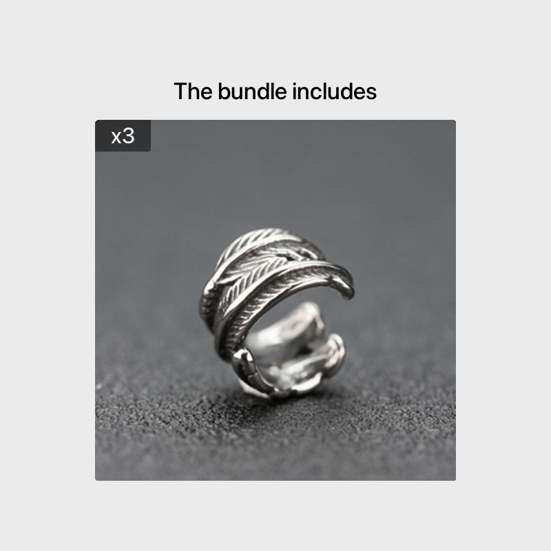 Men's Vintage Silver Ear Cuff with Feather Design