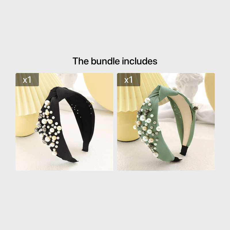 Solid Fabric Knotted Headband with Faux Pearl Hair Bow