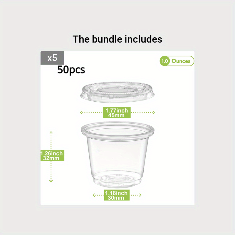 200Sets-1oz Small Plastic Containers with Lids,Plastic Cups with Lids ,Jello Shot Cups,Souffle Cups,Condiment Sauce Cups