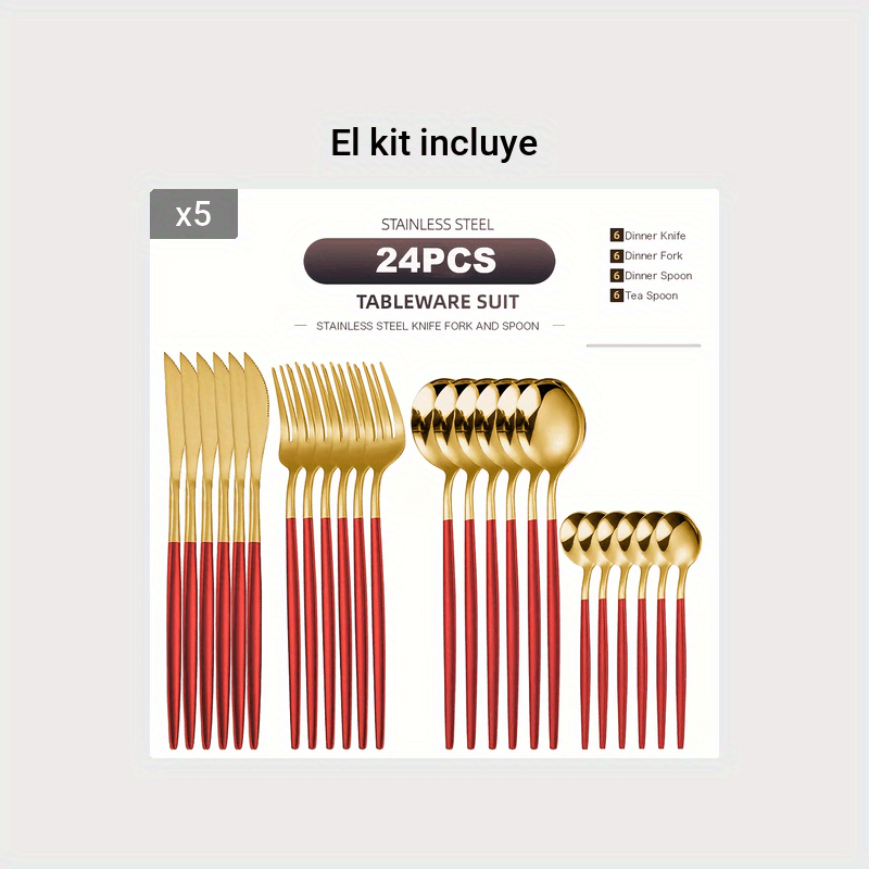 Juego de cubiertos dorado 24 piezas para 6 personas