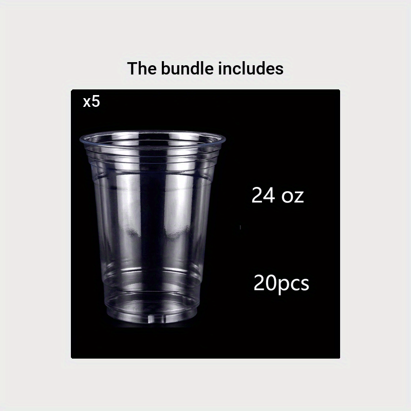 50 Pack] 24oz Clear Plastic Cups With Flat Lids And Straw