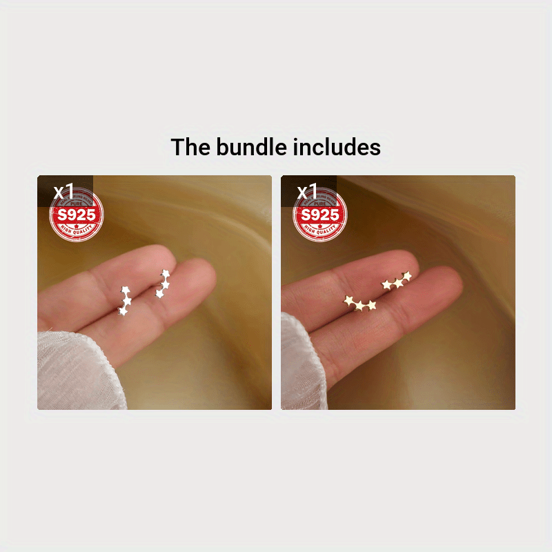 925 Silver Star Stud Earrings, 0.8g