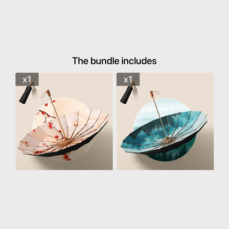 16 Bones Foldable Wood Handle Umbrella