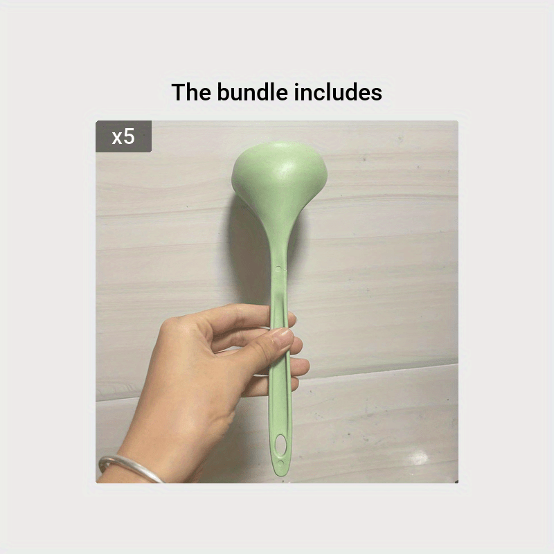 1pc Beige Plastic Soup Ladle With Wheat Straw Long Handle, Perfect For  Serving Soup, Kitchen Utensils