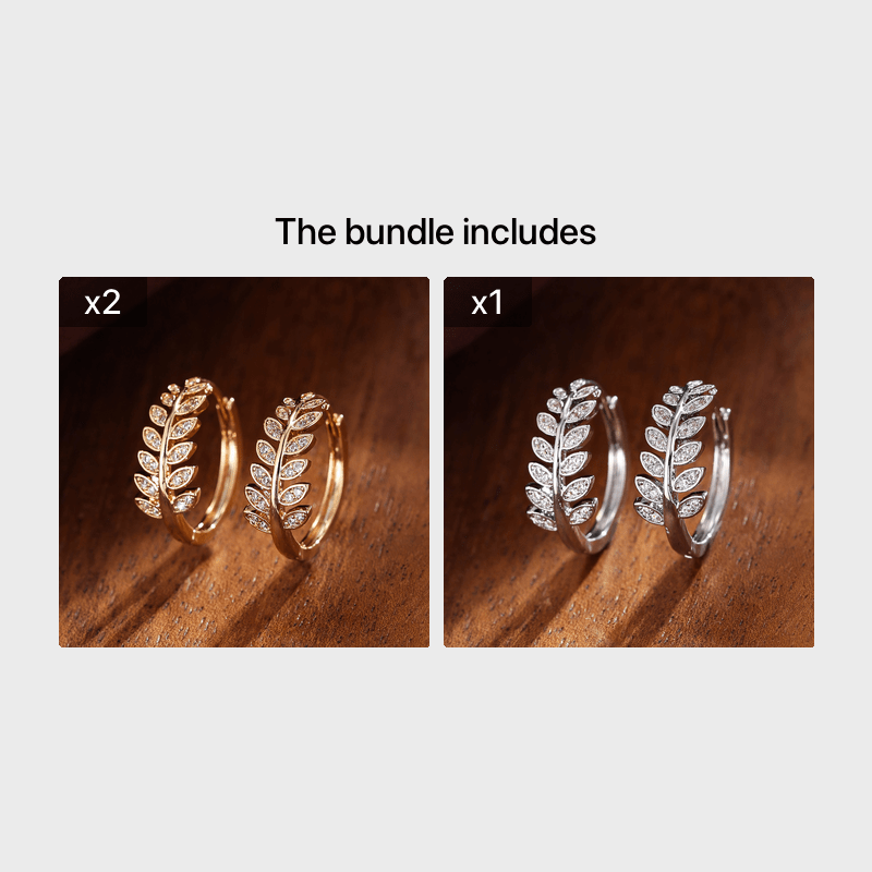Leaf Shaped Hoop Huggie Earrings Inlaid Zircon