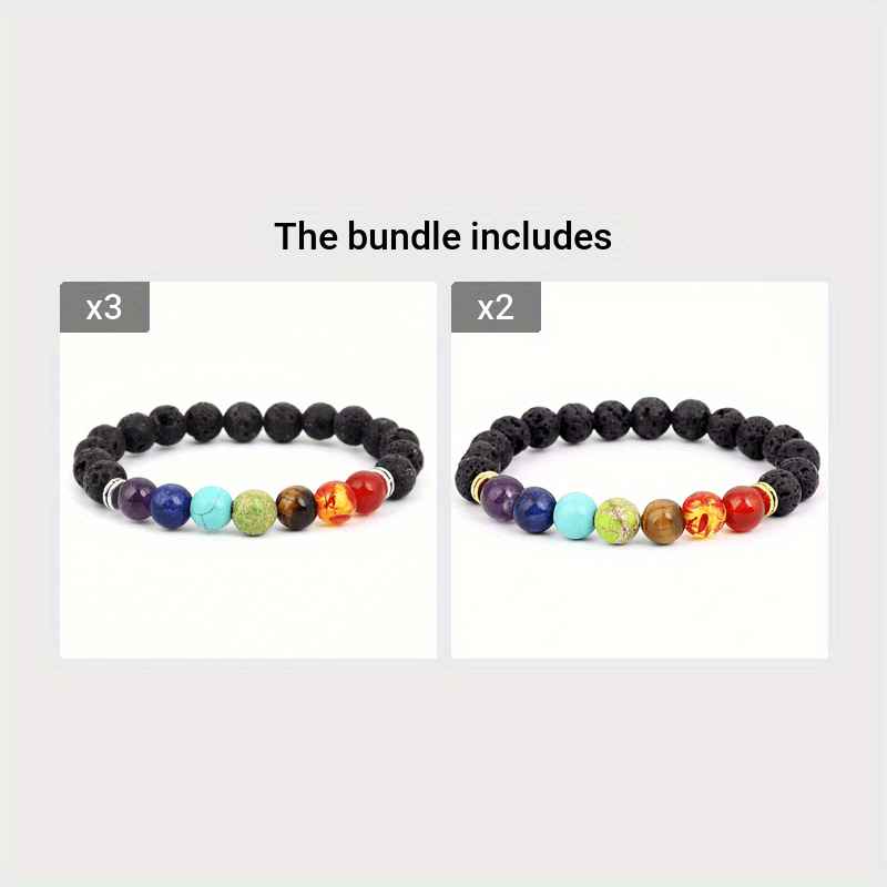 Seven Color Energy Lava Stone Beads Bracelet 7 Chakras Yoga - Temu