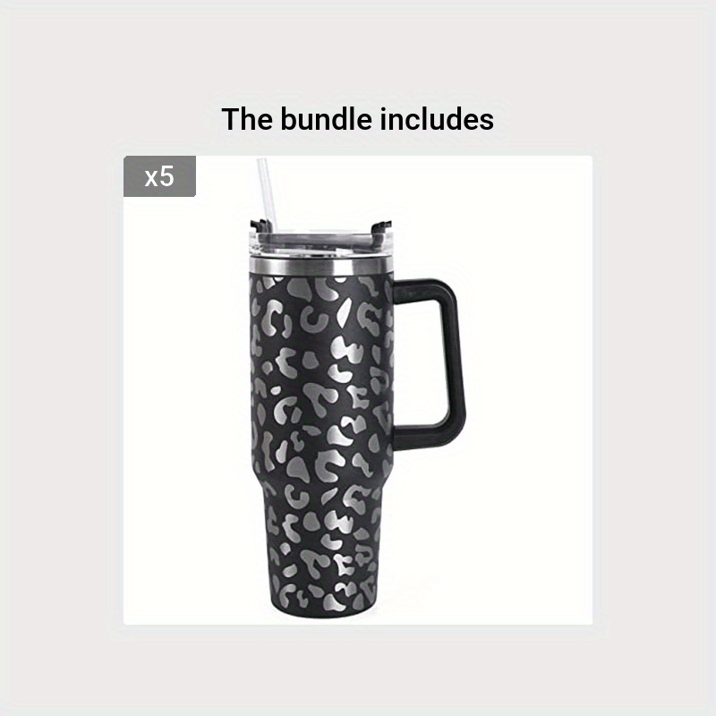 Leopard Print Flat bottomed Cup With Handles And Straws - Temu